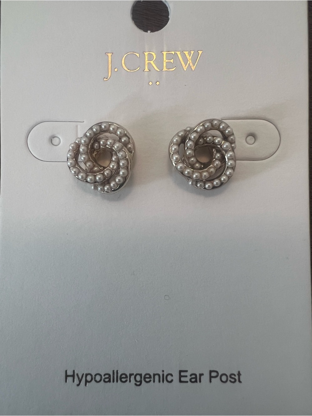 J. Crew Goldtone & Pearl knot stud earrings NWT